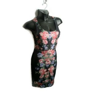 Vintage Style Floral Black Bodycon Dress NWOT